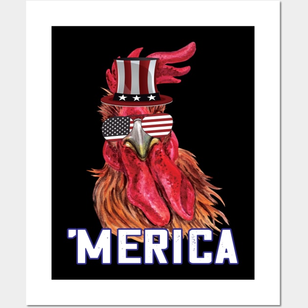 Merica Funny chicken 4th of july celebration gift Wall Art by DODG99